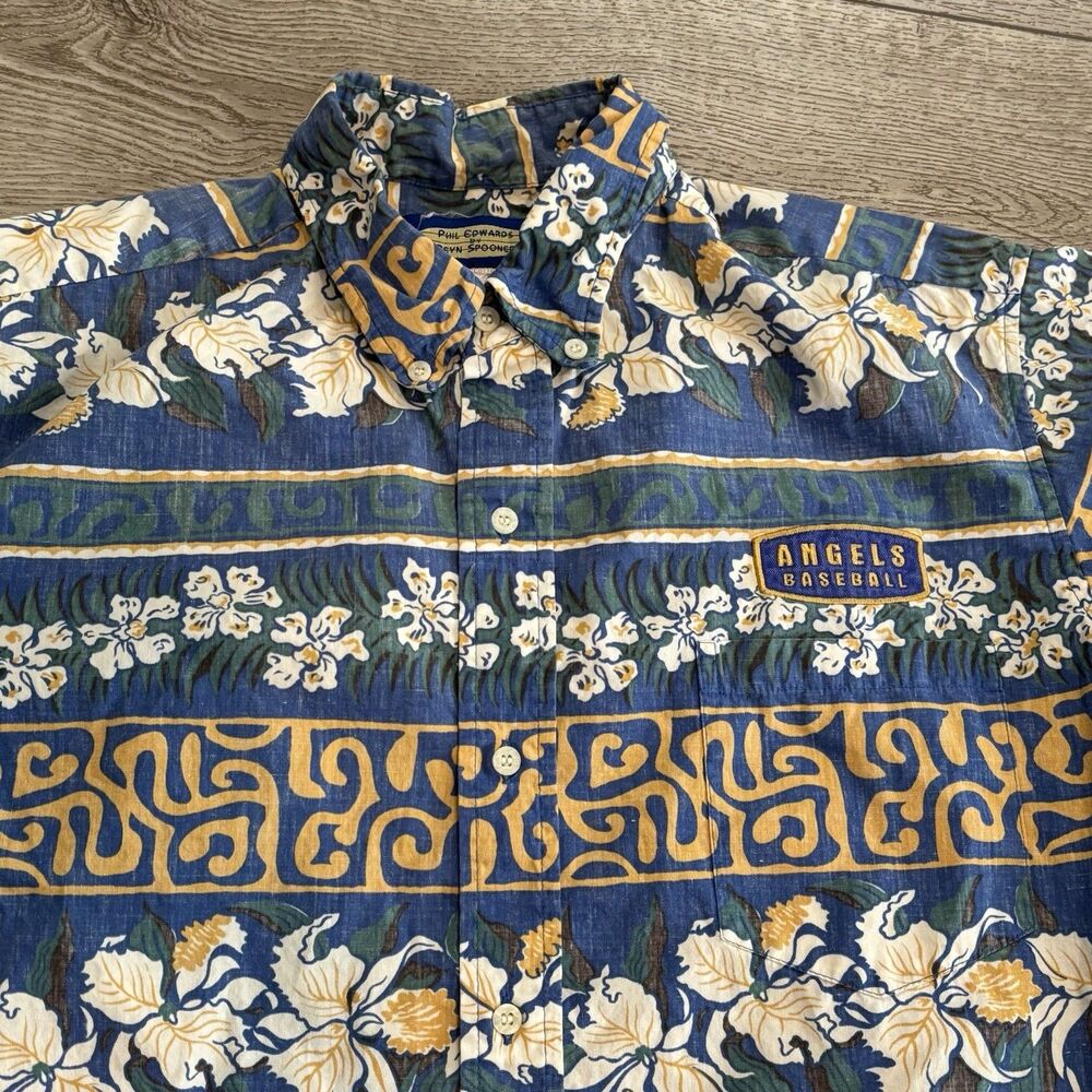 Reyn Spooner Phil‎ Edwards Hawaiian Floral Button Up Shirt Mens Large LA Angels